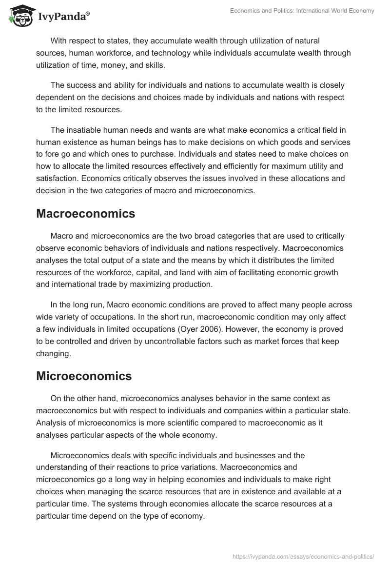 Economics and Politics: International World Economy. Page 3