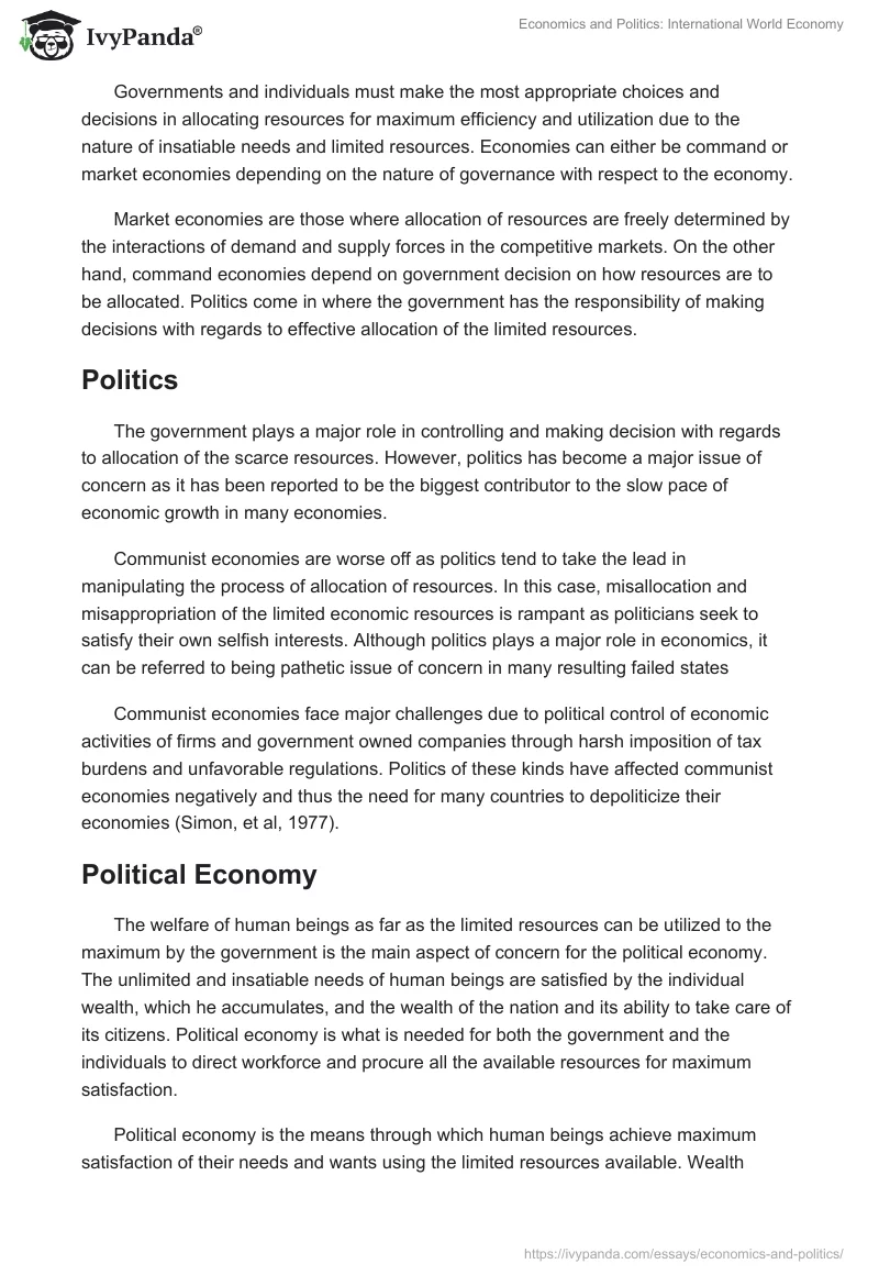 Economics and Politics: International World Economy. Page 4