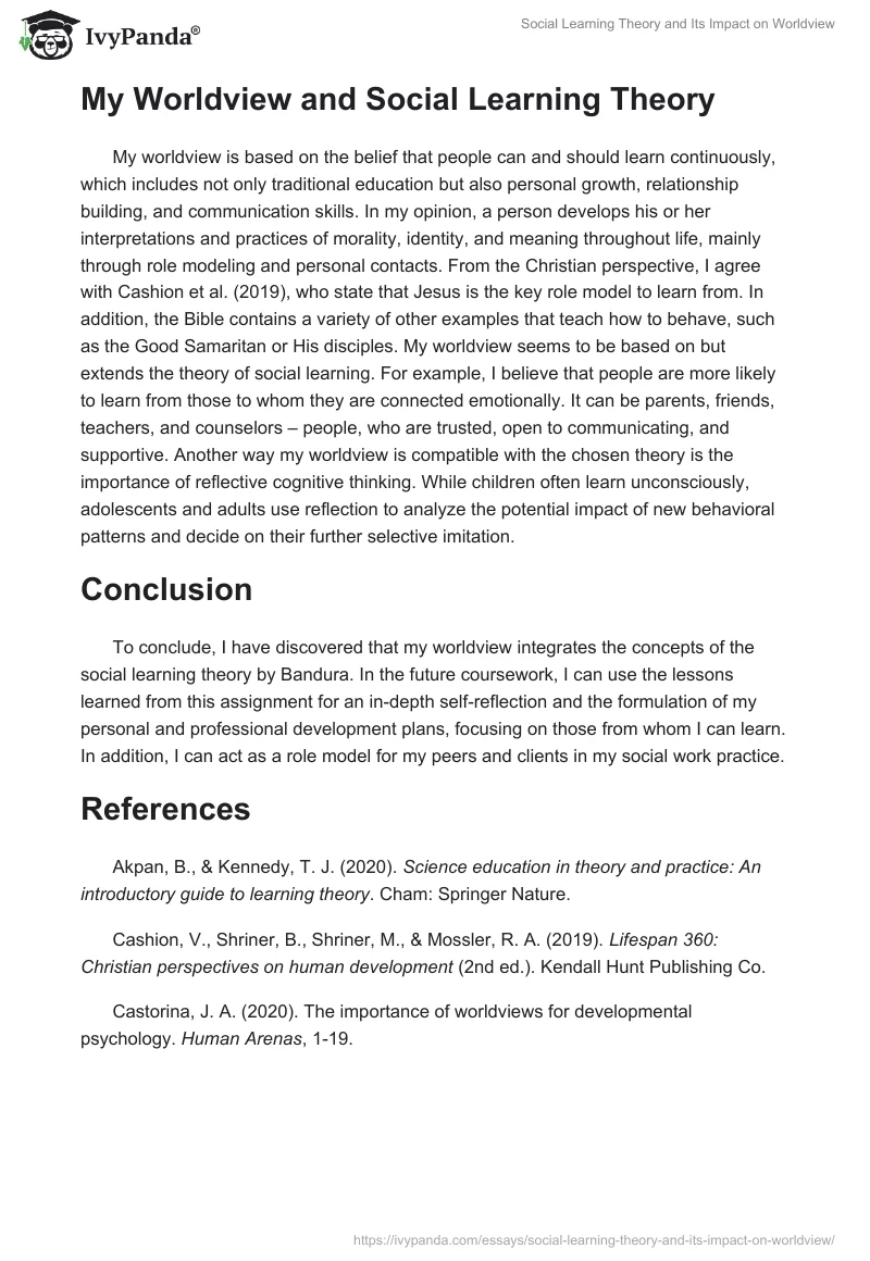 Social Learning Theory and Its Impact on Worldview. Page 2