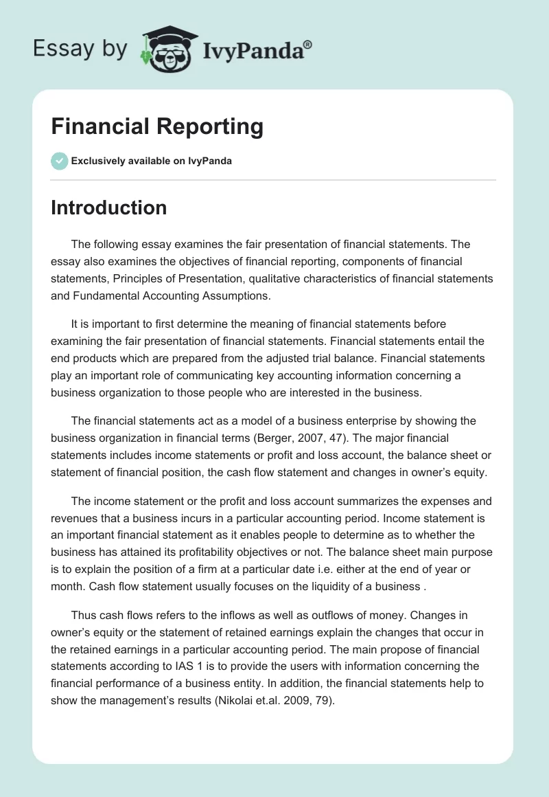 Financial Reporting. Page 1