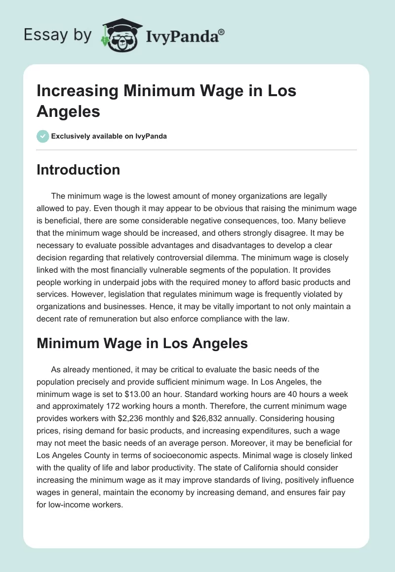 Increasing Minimum Wage in Los Angeles. Page 1