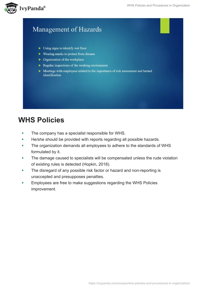 WHS Policies and Procedures in Organization. Page 4