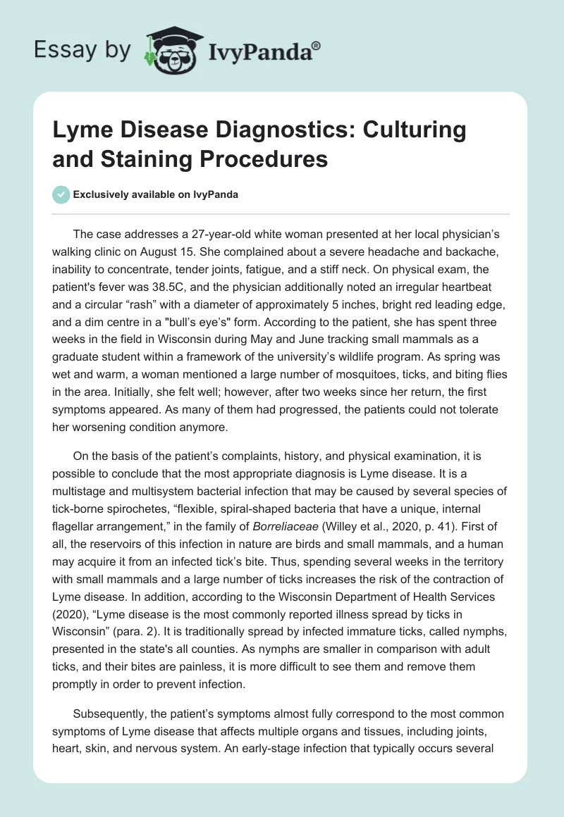 Lyme Disease Diagnostics: Culturing and Staining Procedures. Page 1