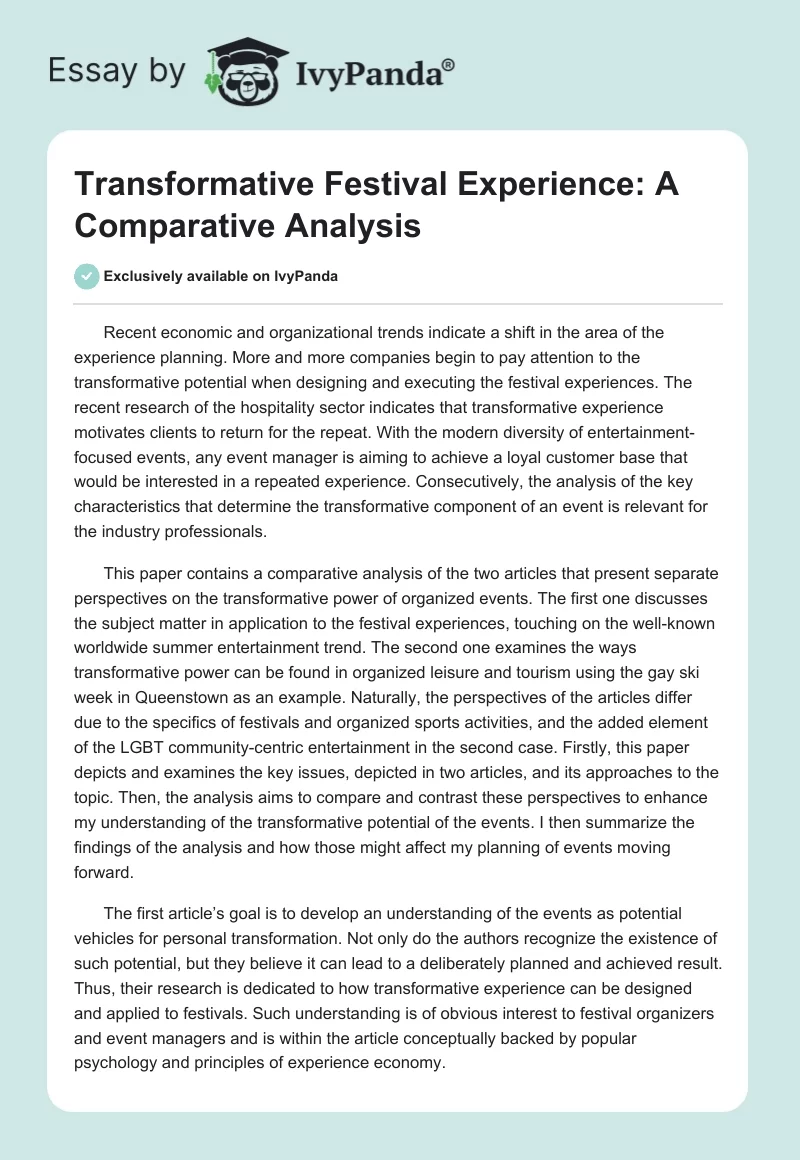 Transformative Festival Experience: A Comparative Analysis. Page 1