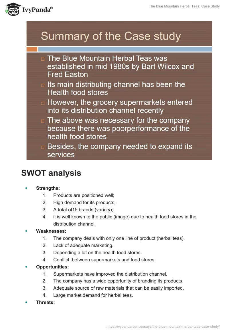 The Blue Mountain Herbal Teas: Case Study. Page 2