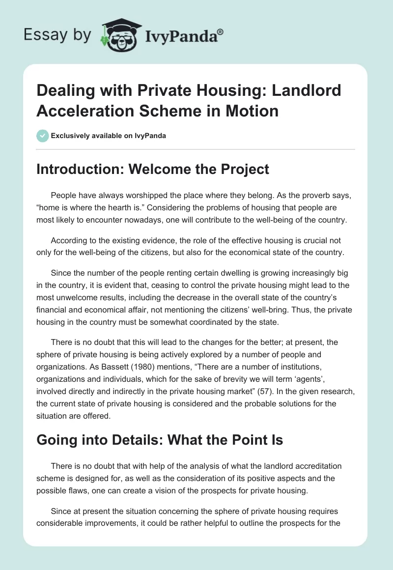 Dealing with Private Housing: Landlord Acceleration Scheme in Motion. Page 1