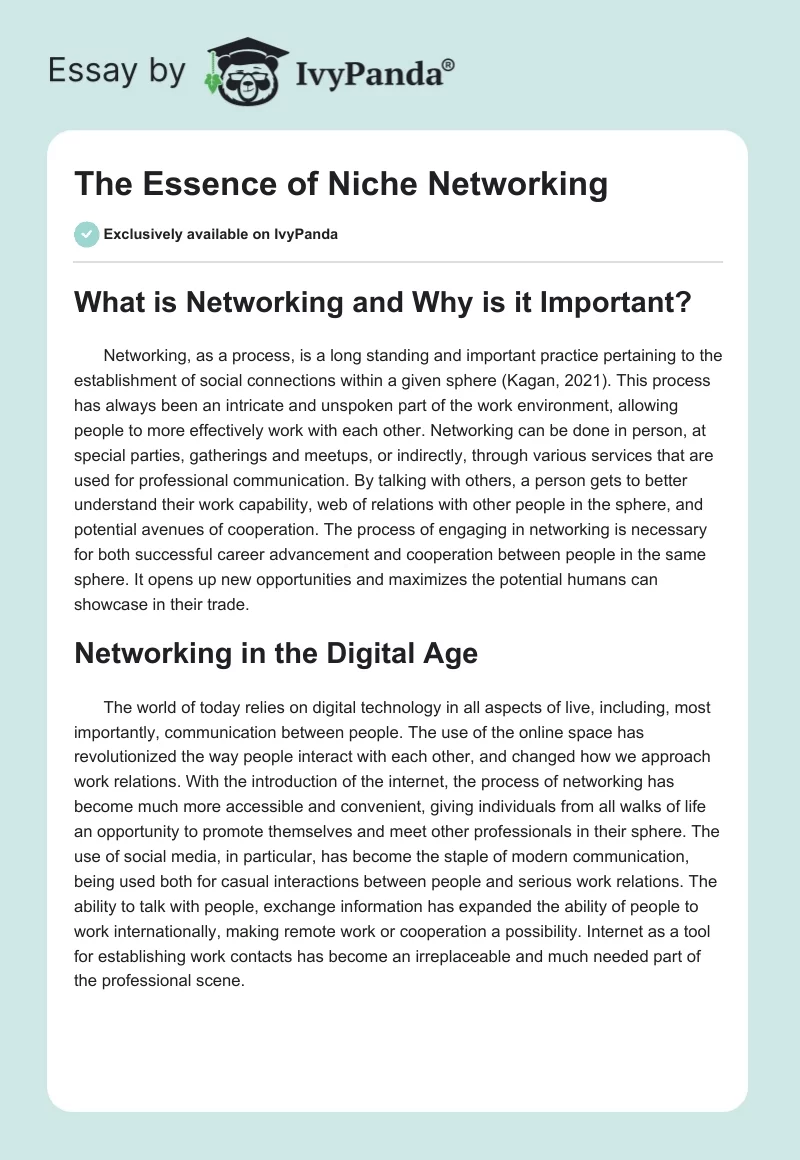 The Essence of Niche Networking. Page 1