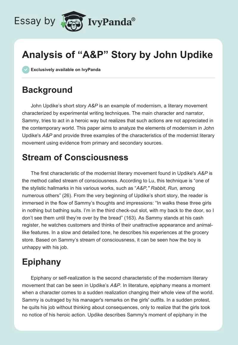 Analysis of “A&P” Story by John Updike. Page 1