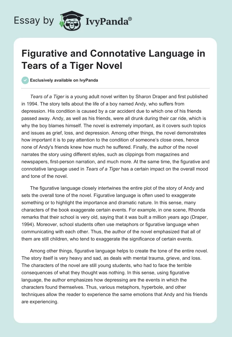Figurative and Connotative Language in "Tears of a Tiger" Novel. Page 1