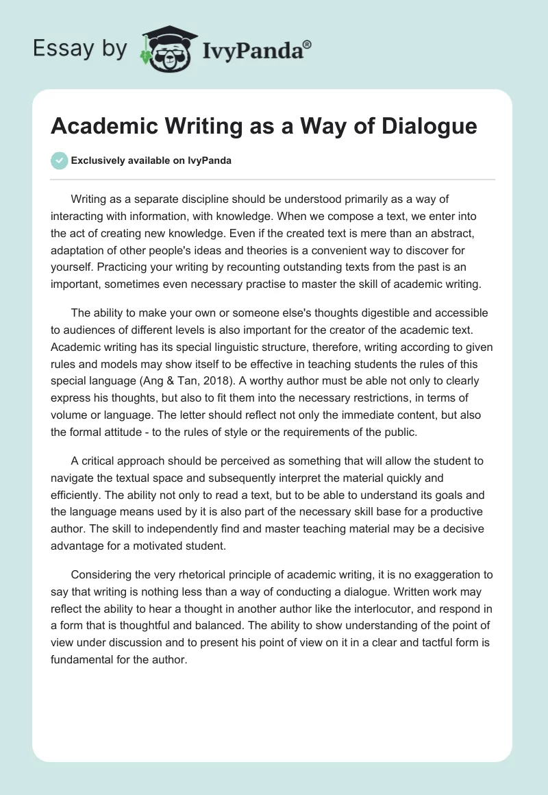 Academic Writing as a Way of Dialogue. Page 1