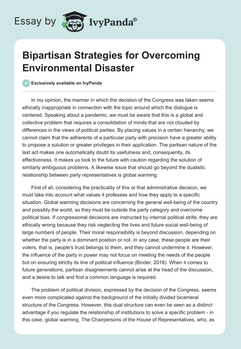 Bipartisan Strategies for Overcoming Environmental Disaster. Page 1