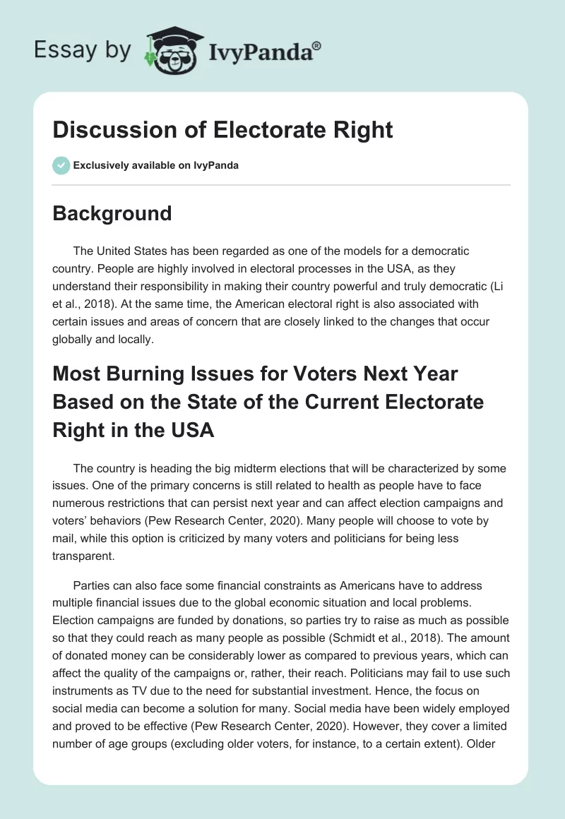 Discussion of Electorate Right. Page 1