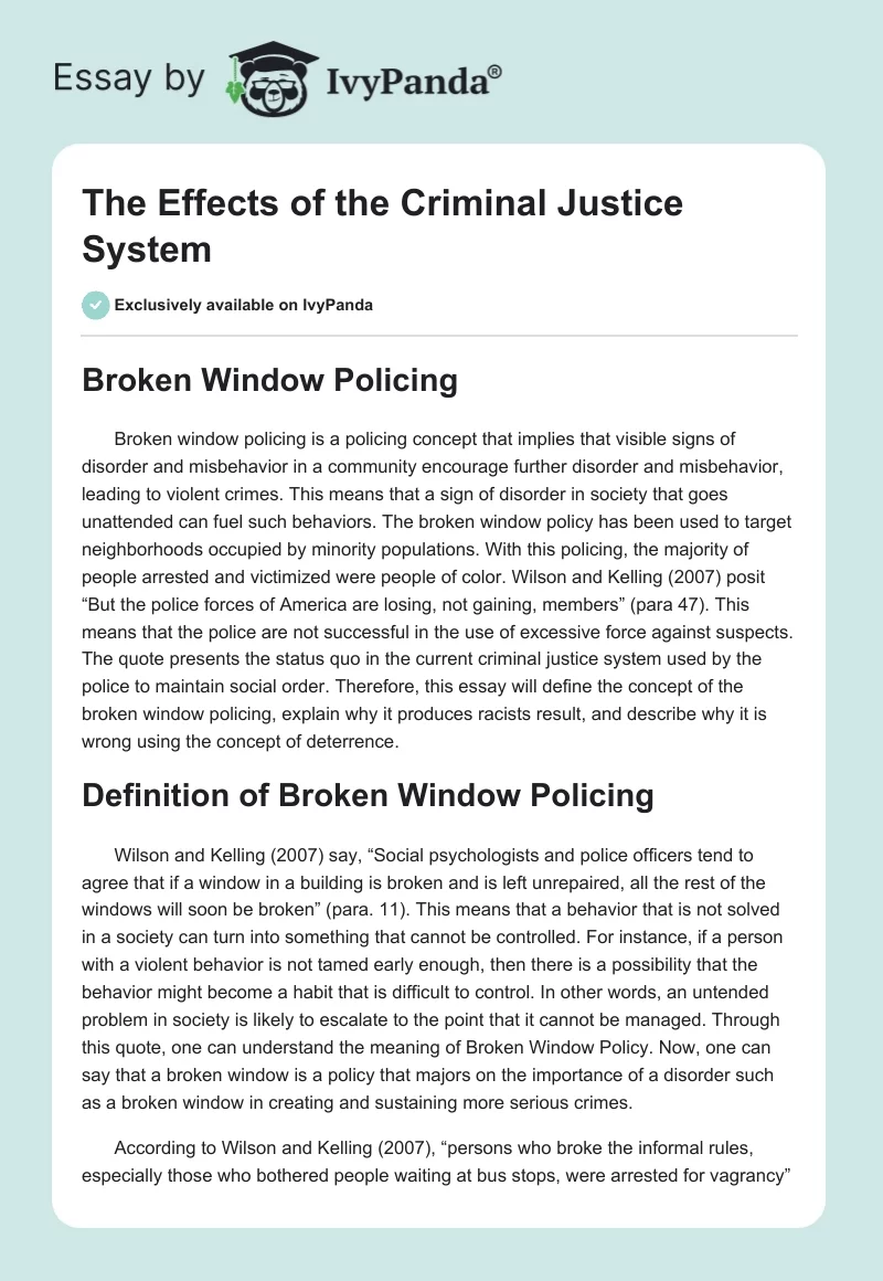 The Effects of the Criminal Justice System. Page 1