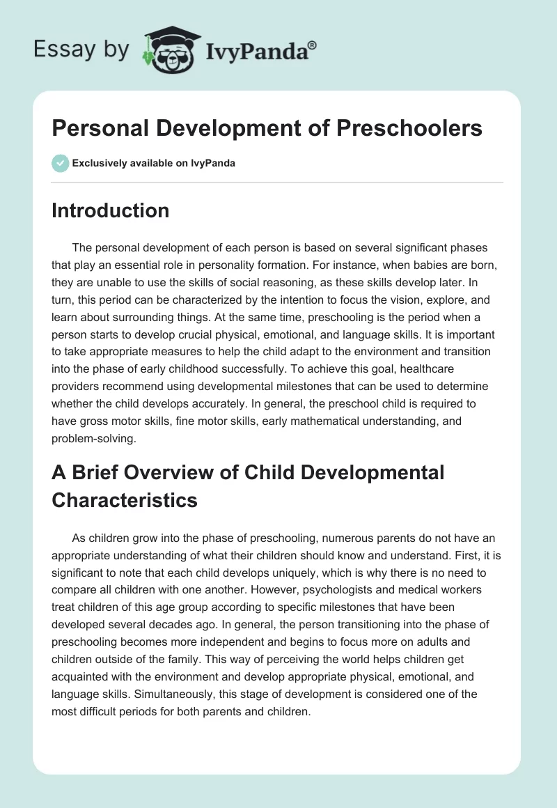 Personal Development of Preschoolers. Page 1