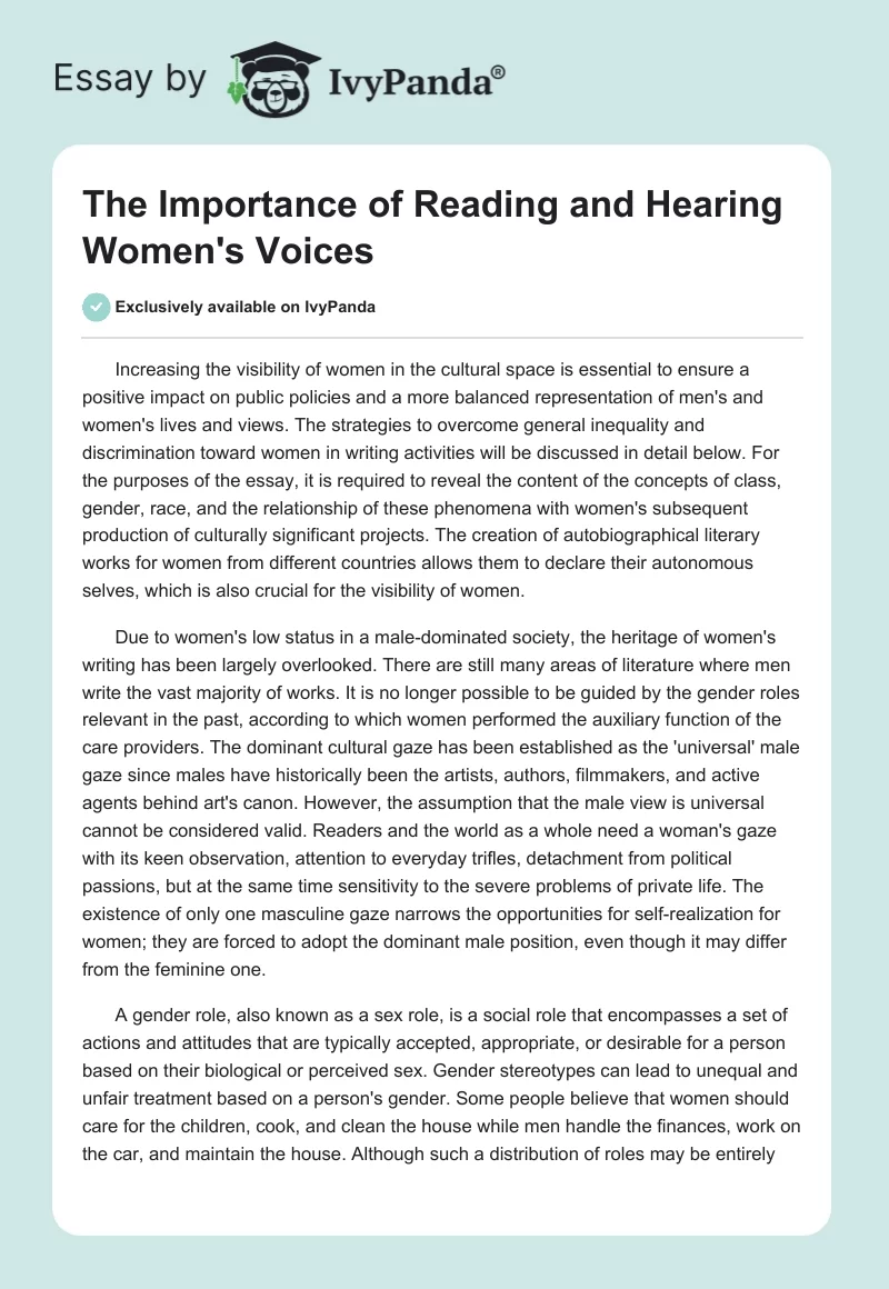 The Importance of Reading and Hearing Women's Voices. Page 1