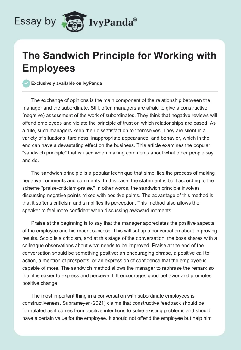The Sandwich Principle for Working with Employees. Page 1