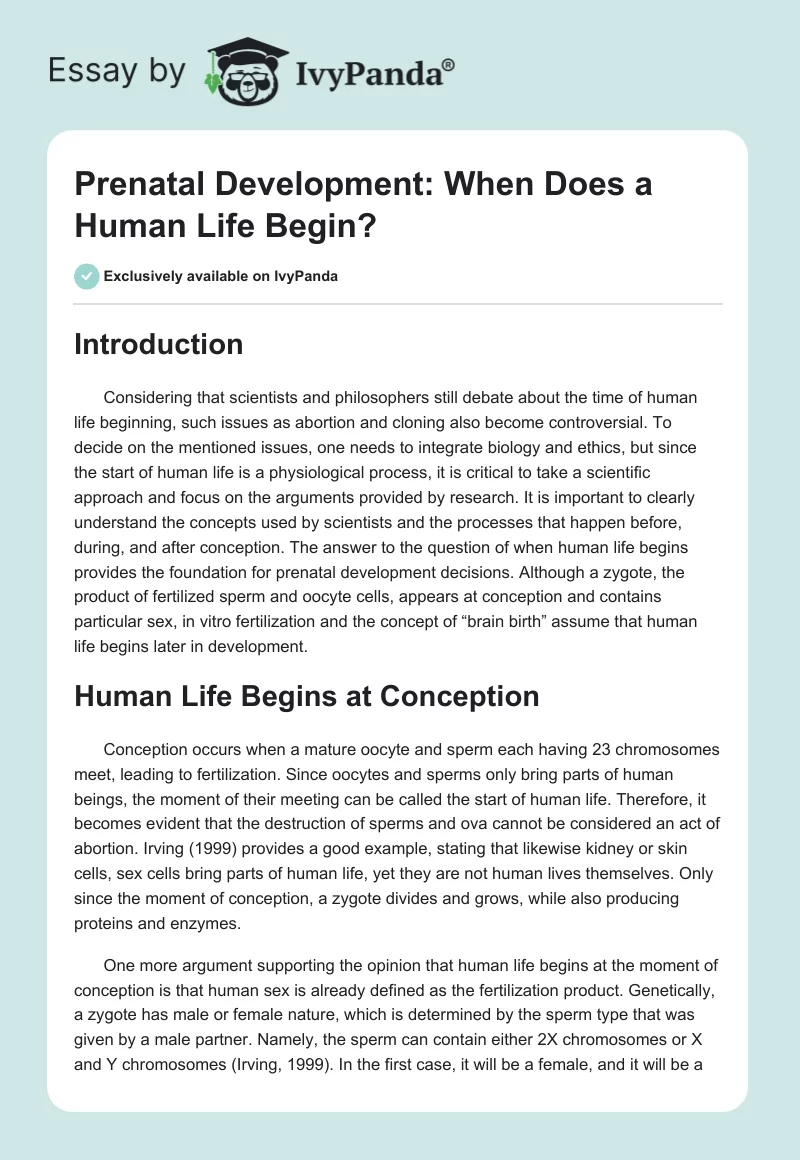 Prenatal Development: When Does a Human Life Begin?. Page 1
