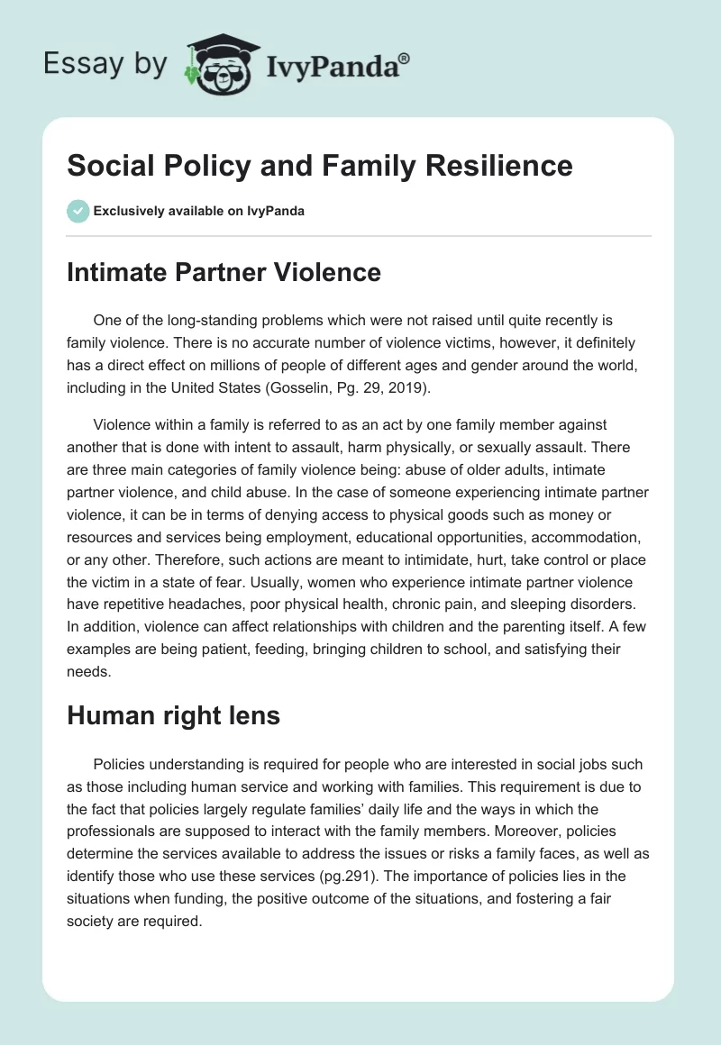 Social Policy and Family Resilience. Page 1