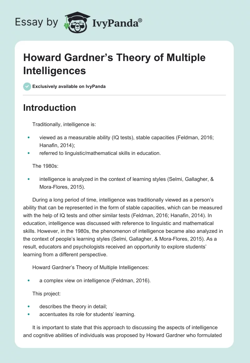 Howard Gardner’s Theory of Multiple Intelligences. Page 1