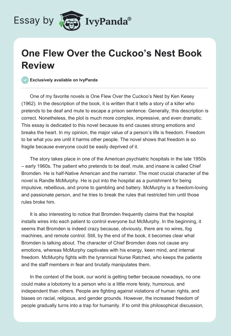"One Flew Over the Cuckoo’s Nest" Book Review. Page 1