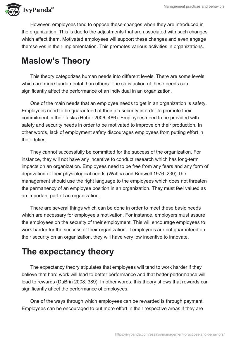 Management practices and behaviors. Page 4