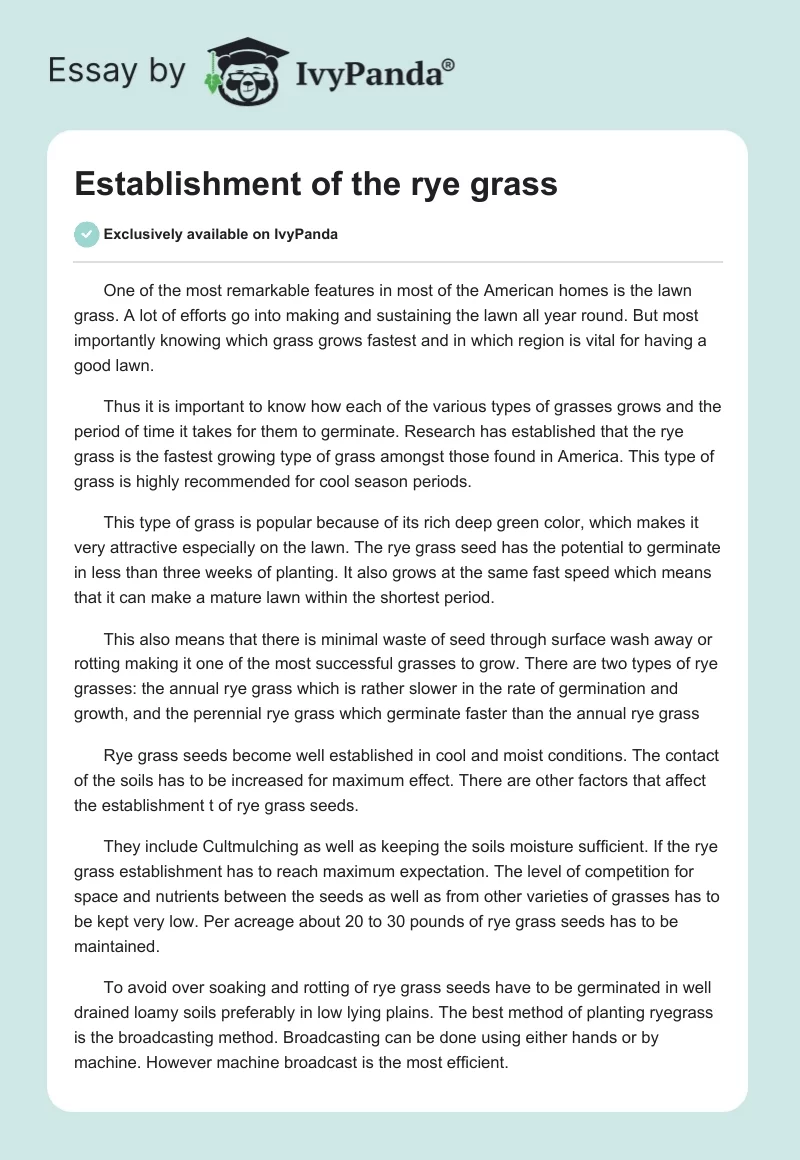 Establishment of the rye grass. Page 1