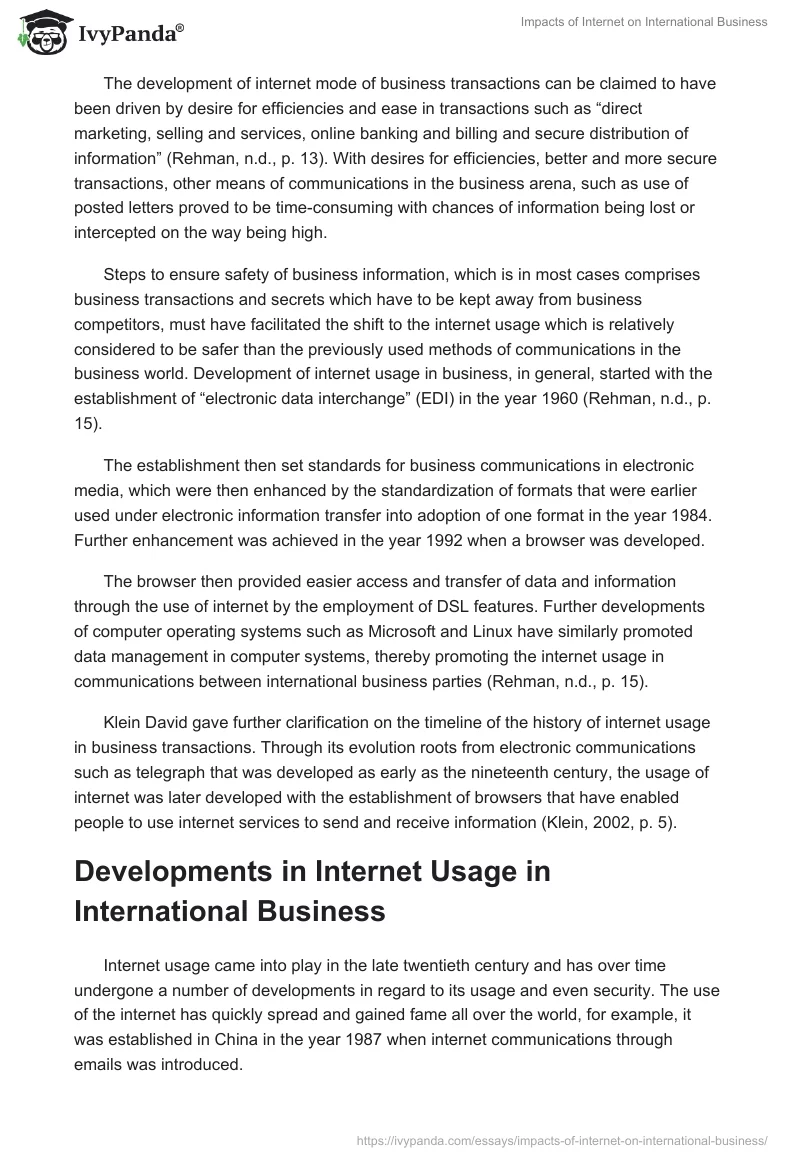 Impacts of Internet on International Business. Page 2