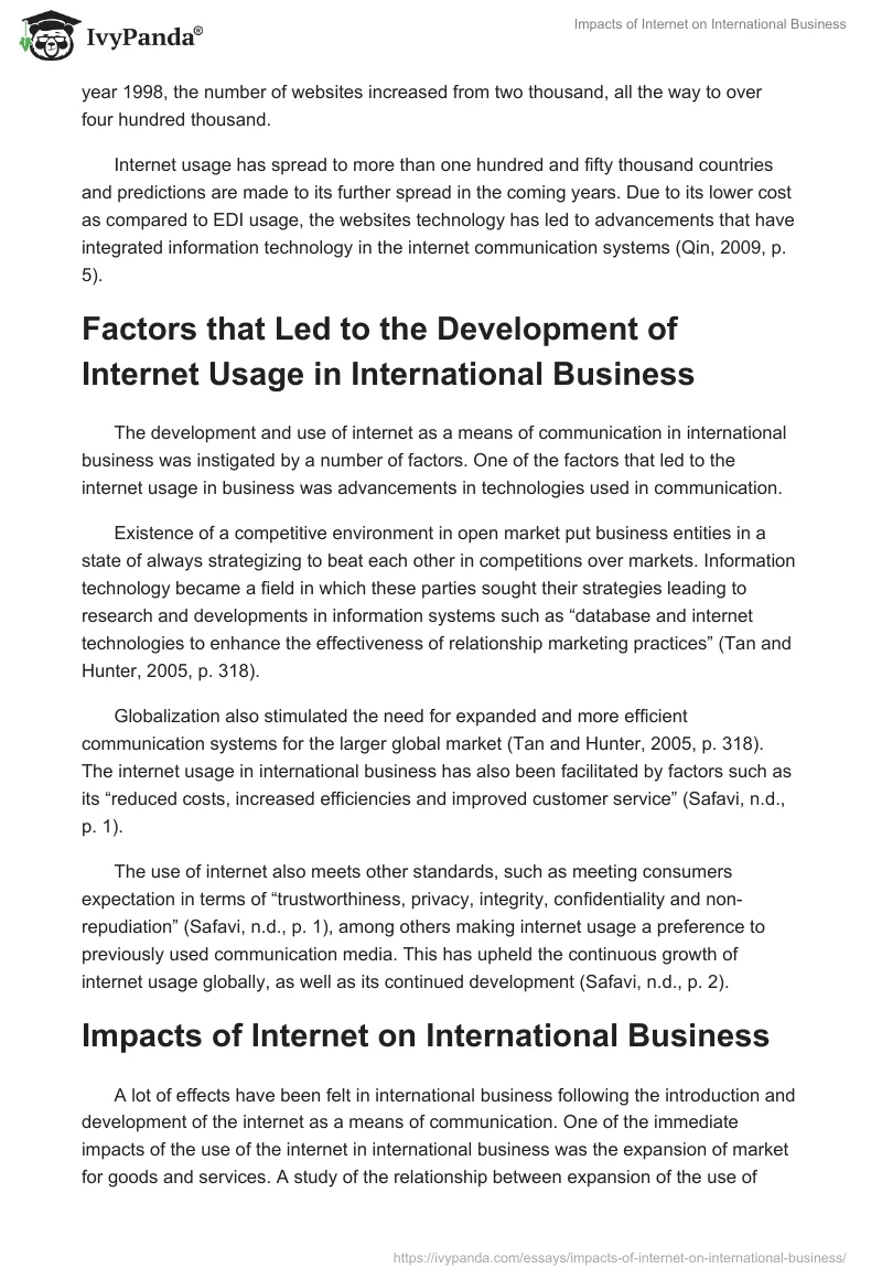 Impacts of Internet on International Business. Page 4