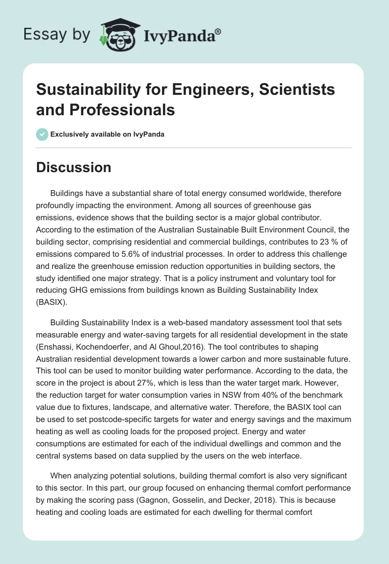 Sustainability for Engineers, Scientists and Professionals. Page 1