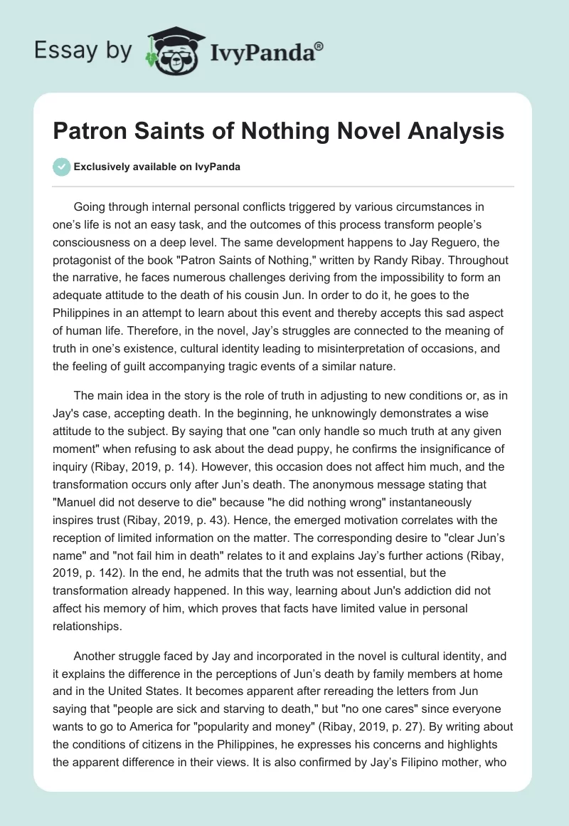 "Patron Saints of Nothing" Novel Analysis. Page 1