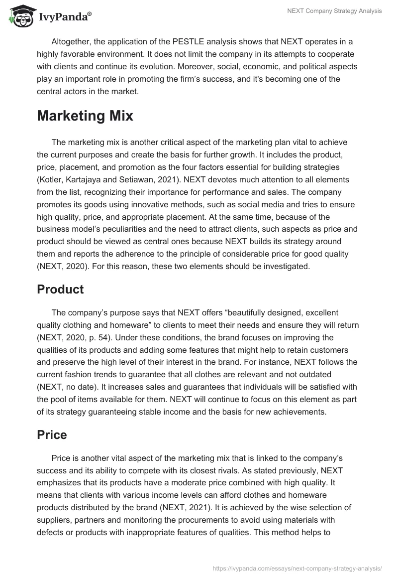 NEXT Company Strategy Analysis. Page 4