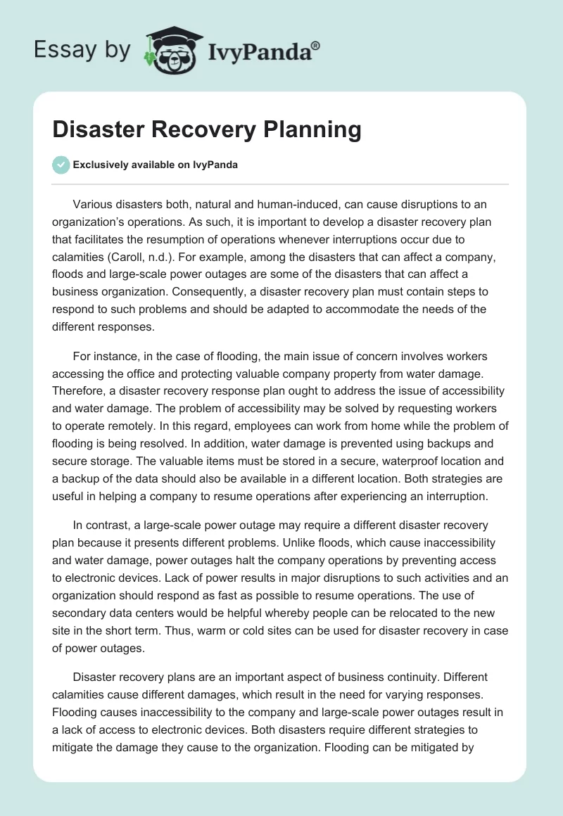 Disaster Recovery Planning. Page 1