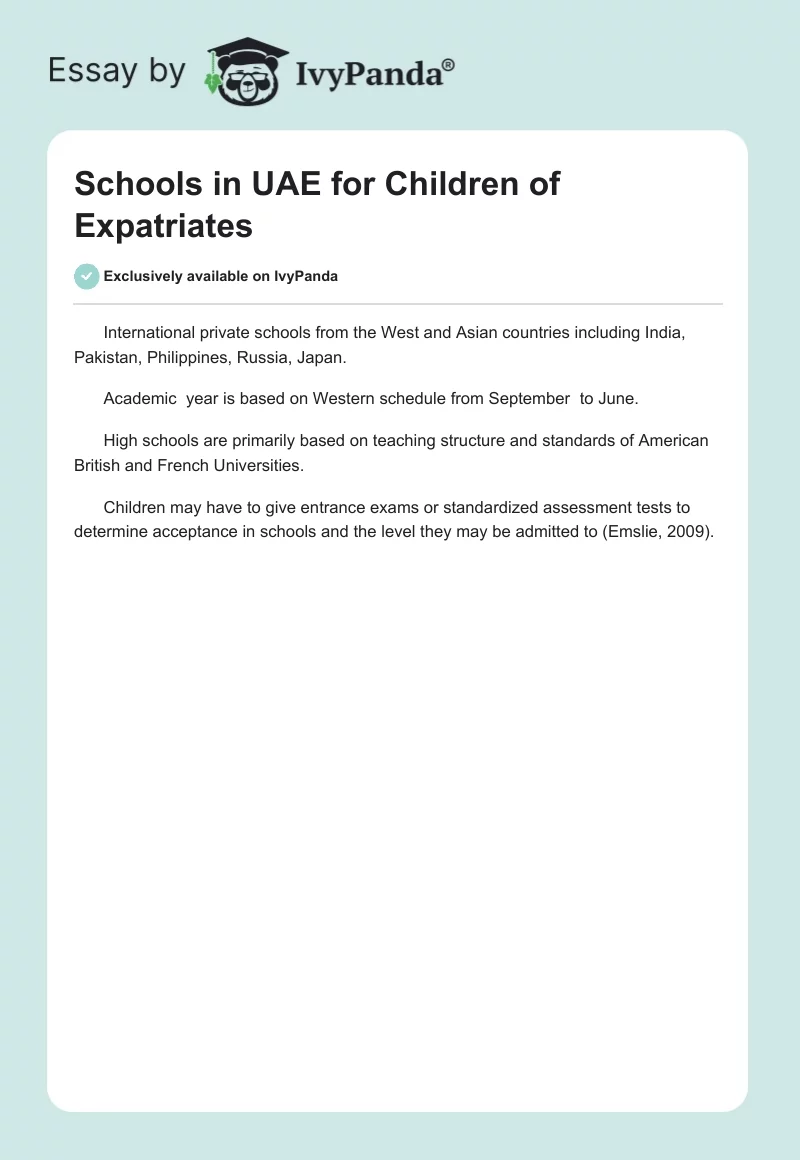 Schools in the UAE for Children of Expatriates. Page 1