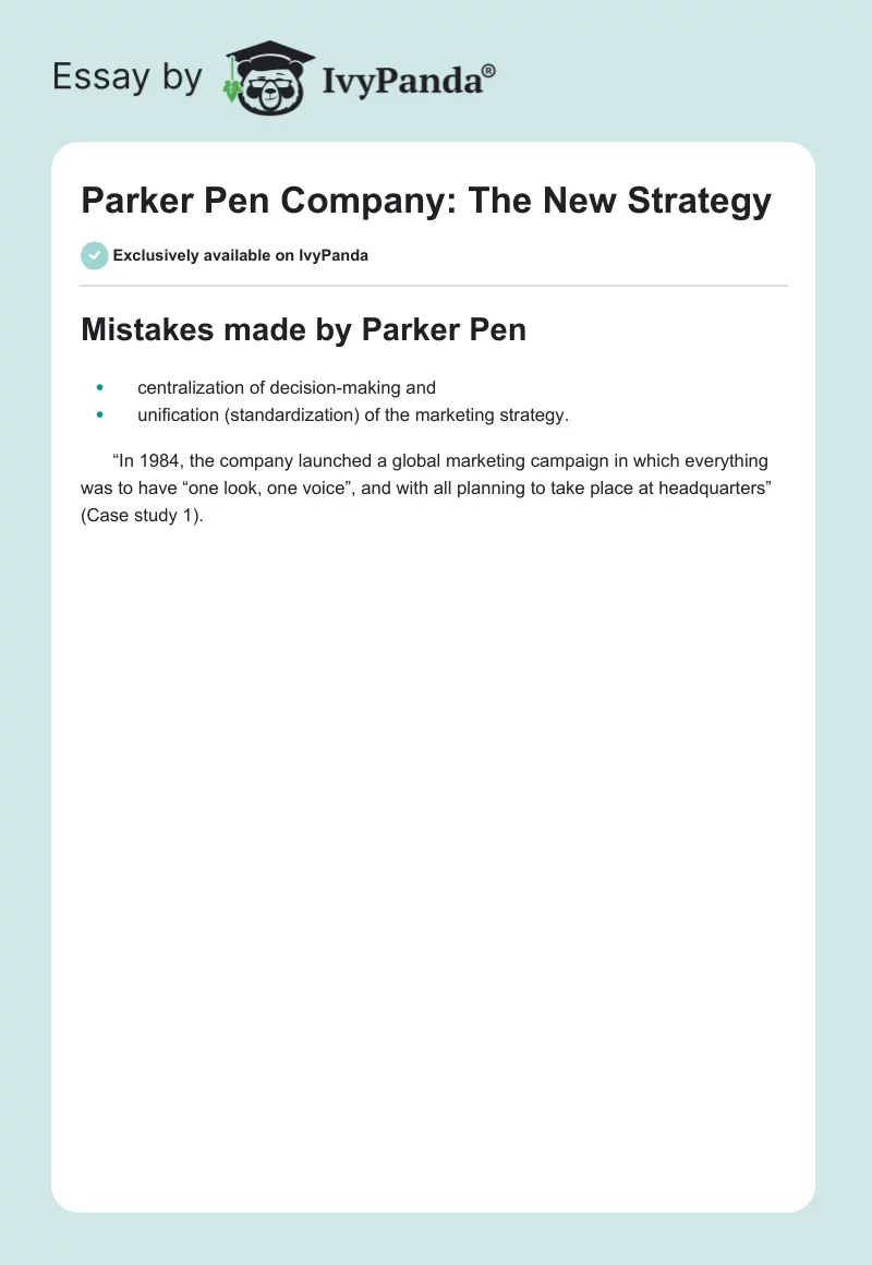 Parker Pen Company: The New Strategy. Page 1