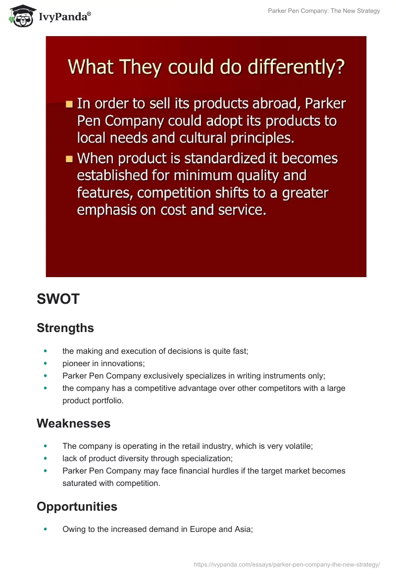 Parker Pen Company: The New Strategy. Page 4