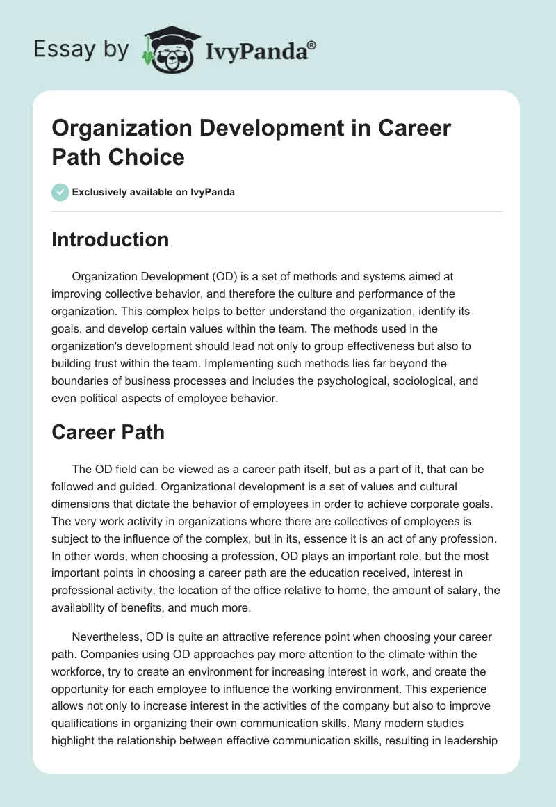 Organization Development in Career Path Choice. Page 1