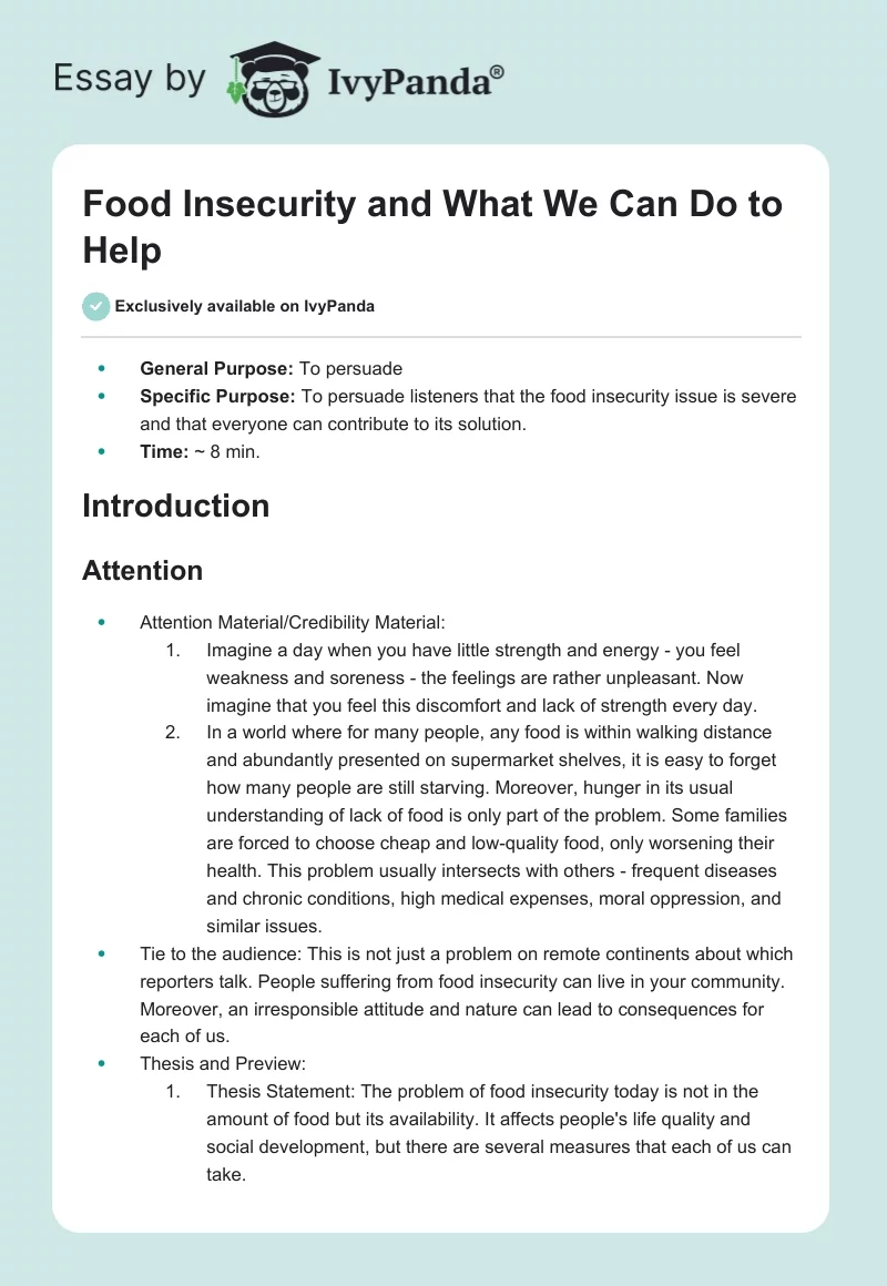 Food Insecurity and What We Can Do to Help. Page 1