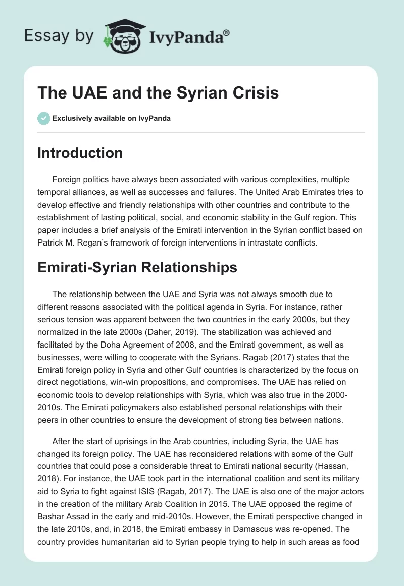 The UAE and the Syrian Crisis. Page 1