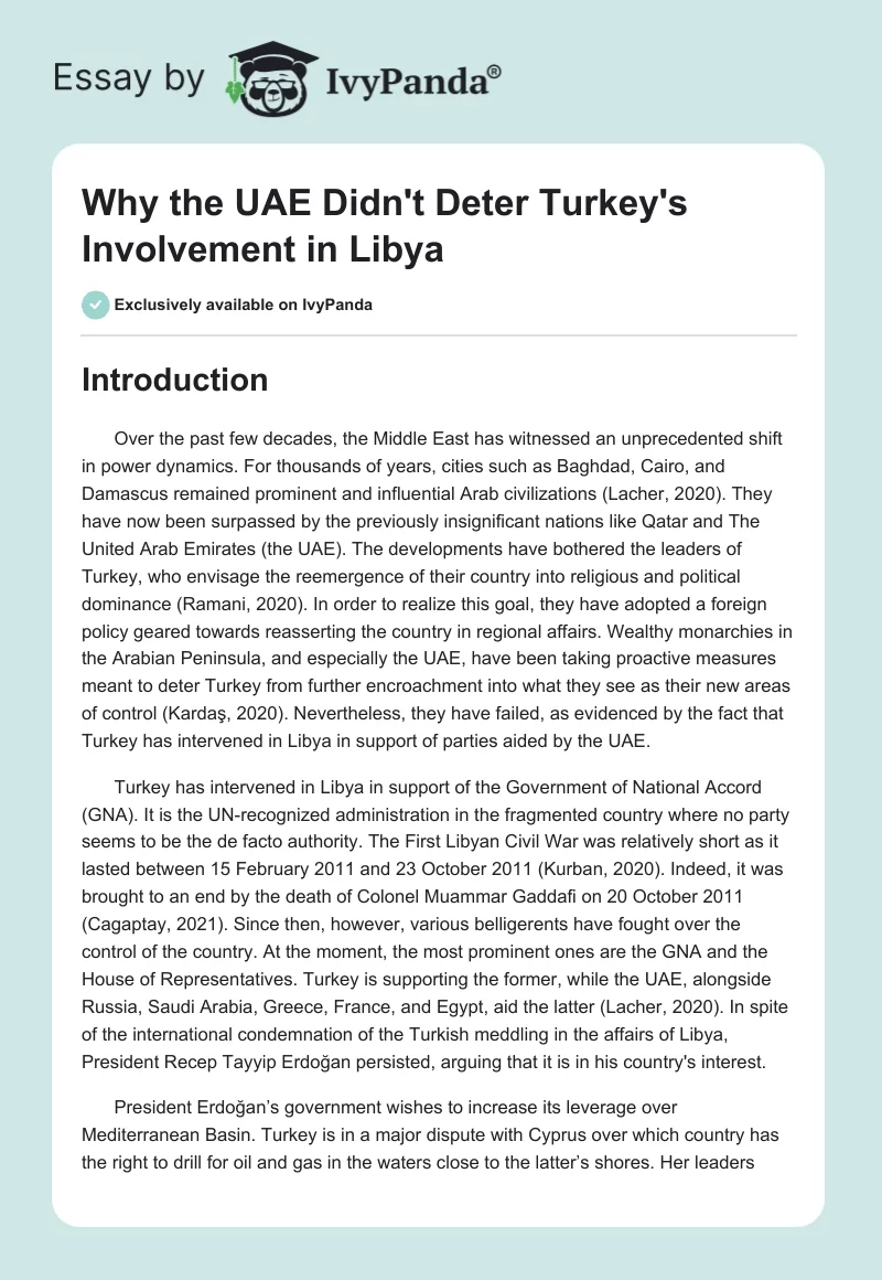 Why the UAE Didn't Deter Turkey's Involvement in Libya. Page 1
