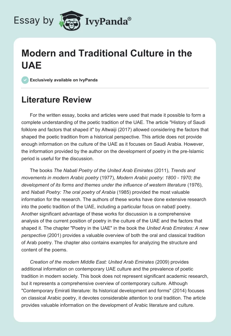 Modern and Traditional Culture in the UAE. Page 1