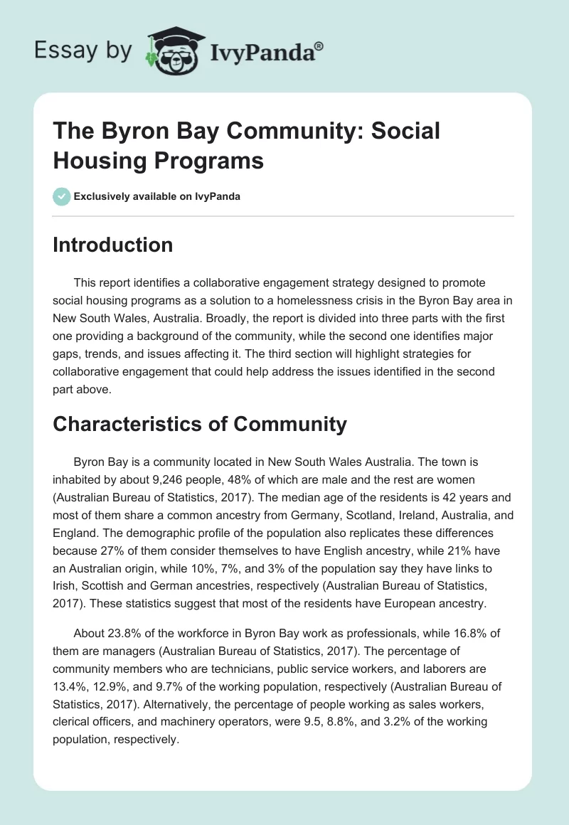 The Byron Bay Community: Social Housing Programs. Page 1