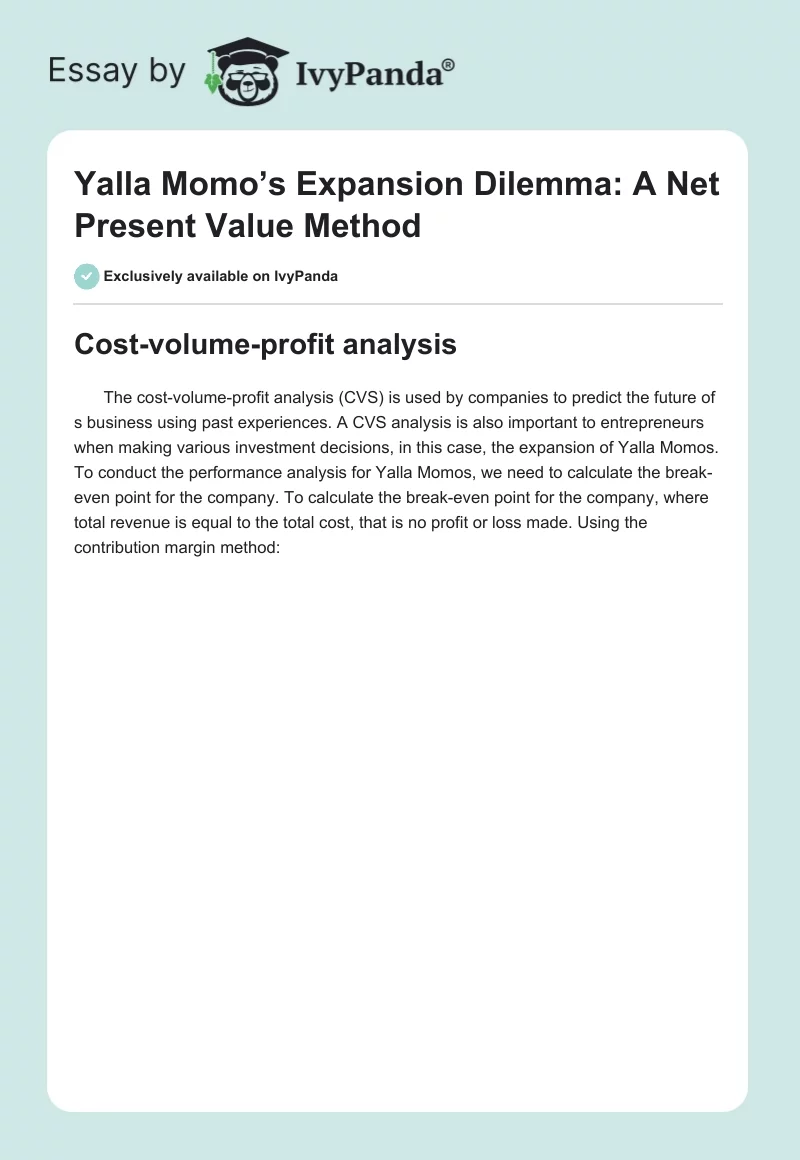Yalla Momo’s Expansion Dilemma: A Net Present Value Method. Page 1