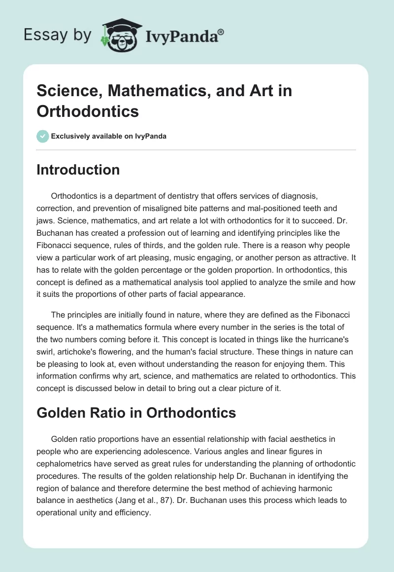 Science, Mathematics, and Art in Orthodontics. Page 1