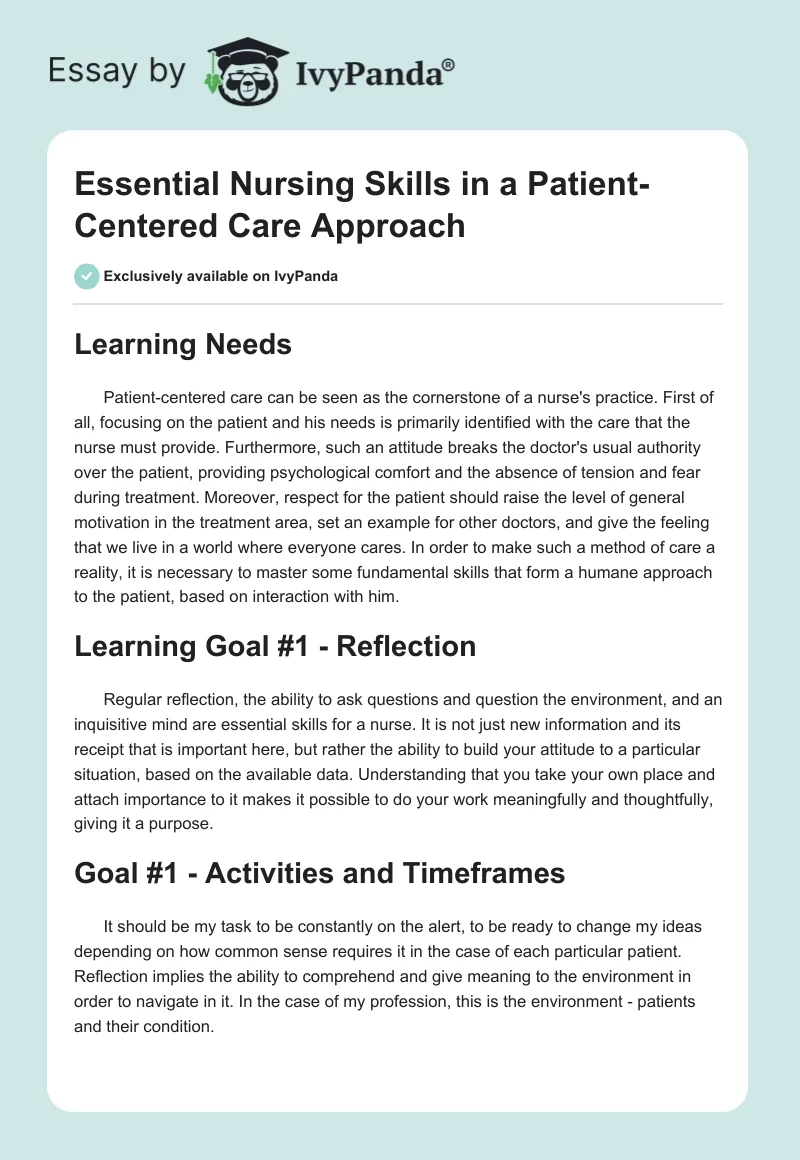 Essential Nursing Skills in a Patient-Centered Care Approach. Page 1