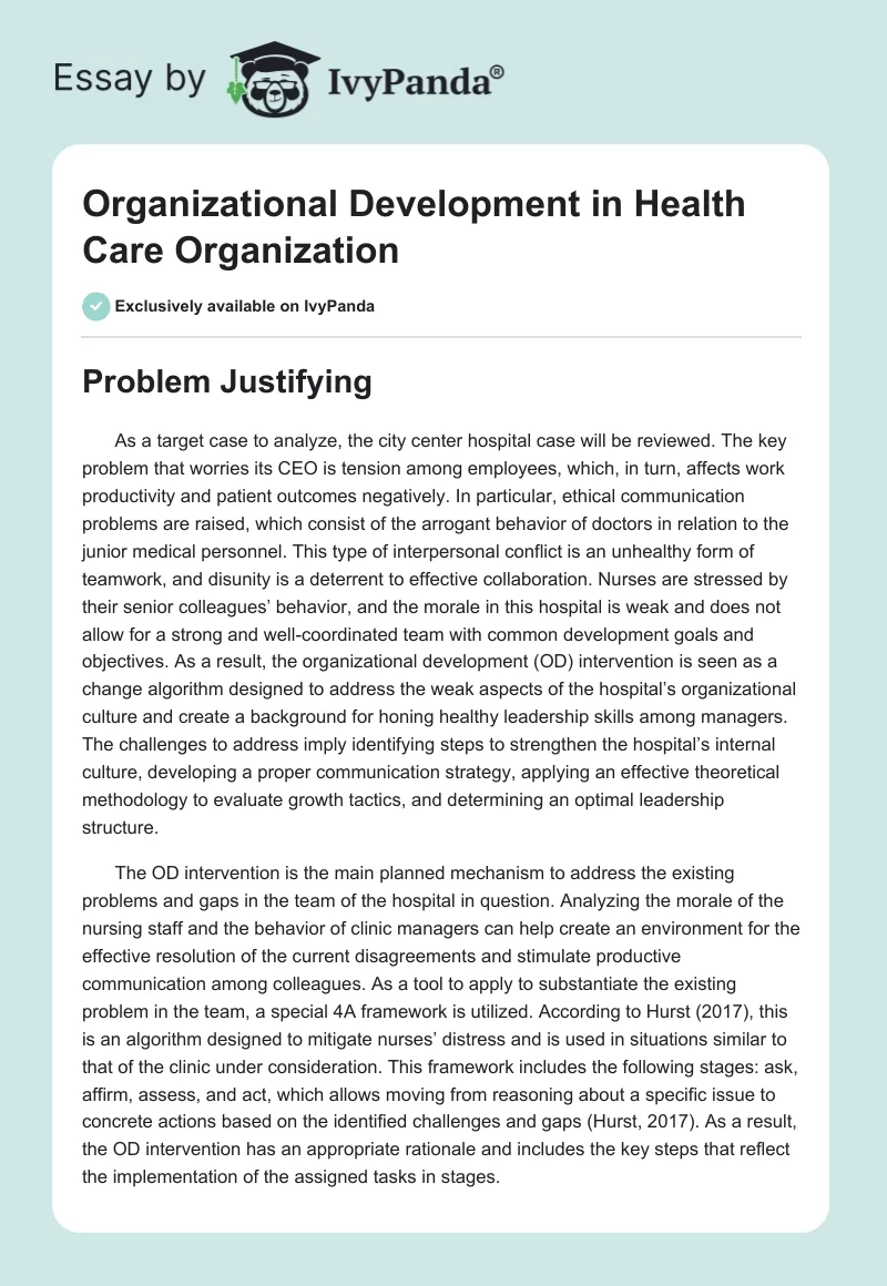 Organizational Development in Health Care Organization. Page 1