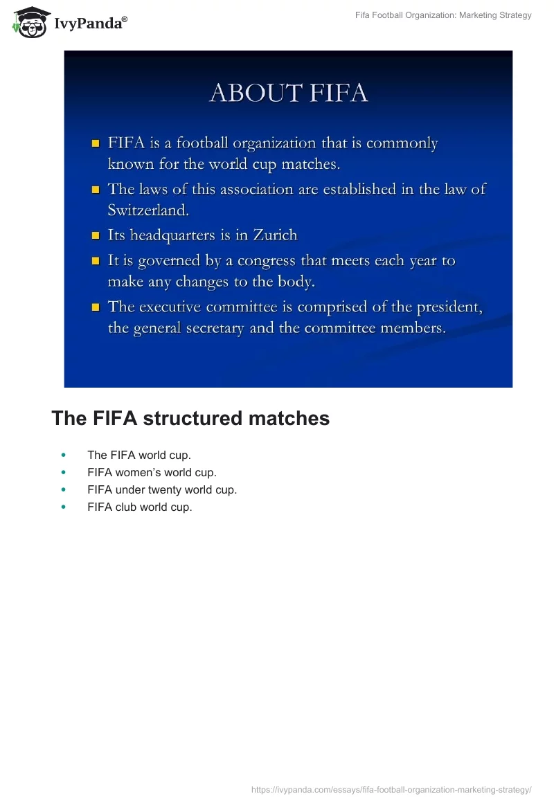 Fifa Football Organization: Marketing Strategy. Page 2