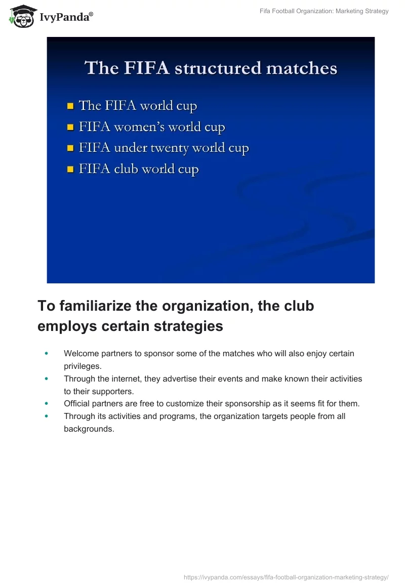 Fifa Football Organization: Marketing Strategy. Page 3