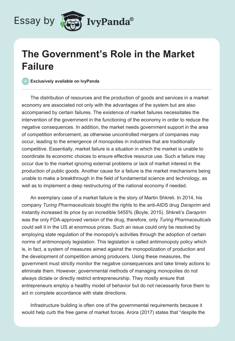 The Government’s Role in the Market Failure. Page 1