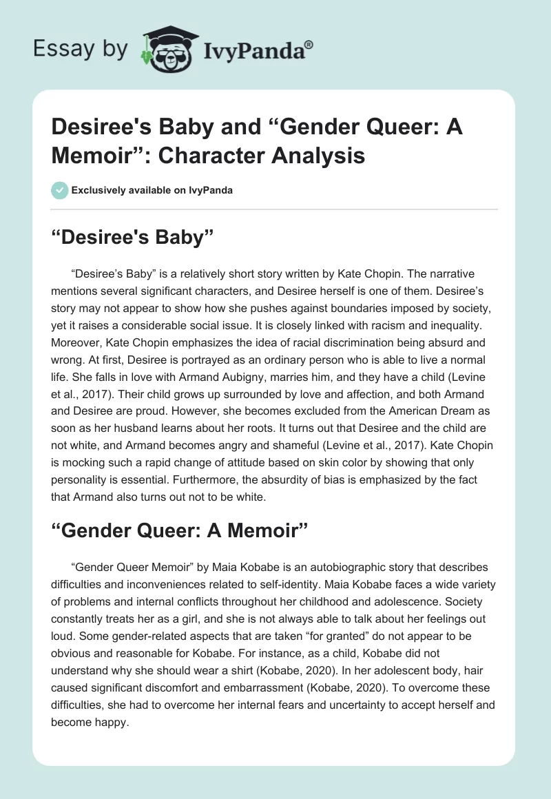 "Desiree's Baby" and “Gender Queer: A Memoir”: Character Analysis. Page 1