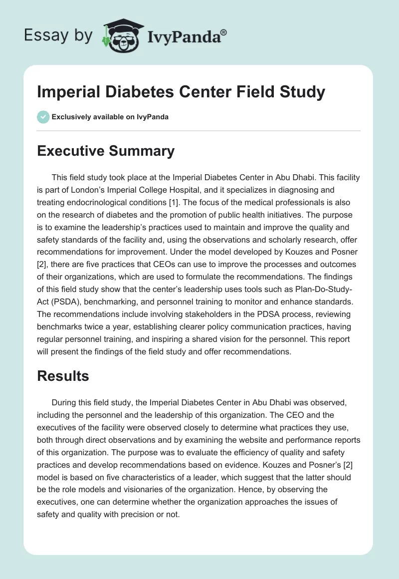 Imperial Diabetes Center Field Study. Page 1